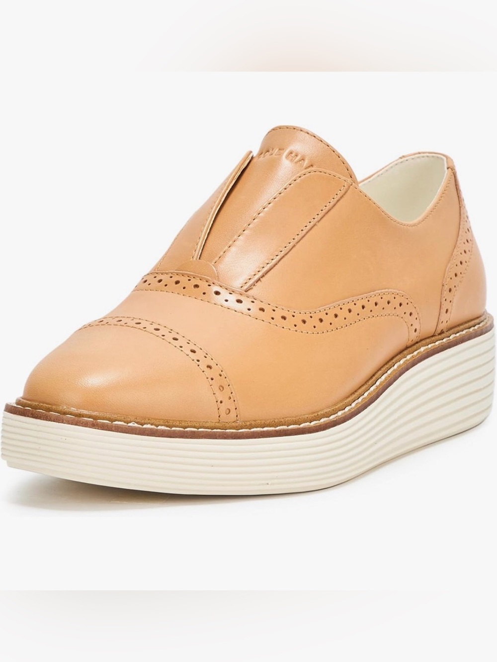 Cole Haan Leather Platform Brogue Slip-On - Tan
